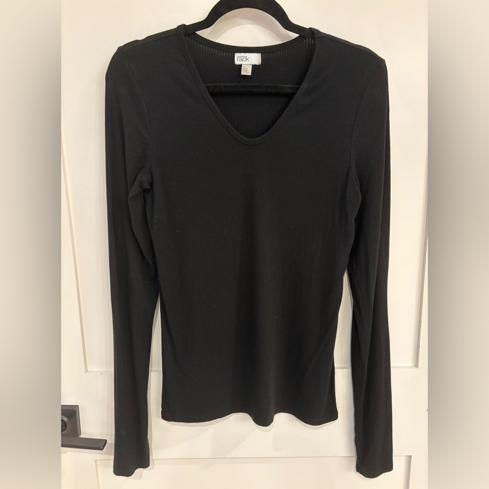 Nordstrom Black V-Neck Long Sleeve Top